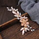 Golden Hair Clips Wedding Rhinestone Pearl Flower Hairpins