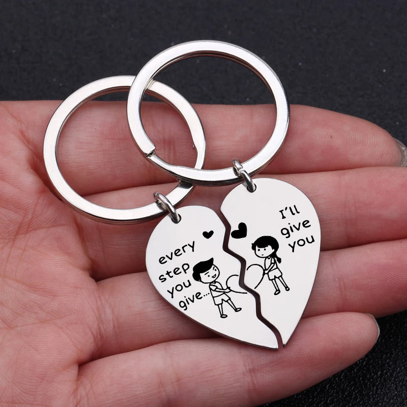 Half Broken Heart Set Couple Keychains Split Heart Keyring Set
