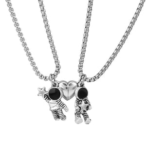 Heart Magnetic Couple Astronaut Pendant Necklace for Women Men