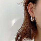 Heavy Duty Yellow Silver Oval Circle Earrings Punk Hoop Gift