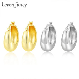 Heavy Duty Yellow Silver Oval Circle Earrings Punk Hoop Gift