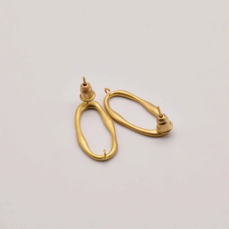 Natural Oval Hollow Ring Earrings 18K Brass Plated JA0083