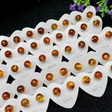 Natural Flower Amber Bead Stud Earrings 925 Silver Luky Gemstone Earrings
