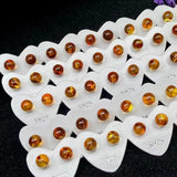 Natural Flower Amber Bead Stud Earrings 925 Silver Luky Gemstone Earrings