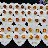 Natural Flower Amber Bead Stud Earrings 925 Silver Luky Gemstone Earrings