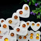 Natural Flower Amber Bead Stud Earrings 925 Silver Luky Gemstone Earrings