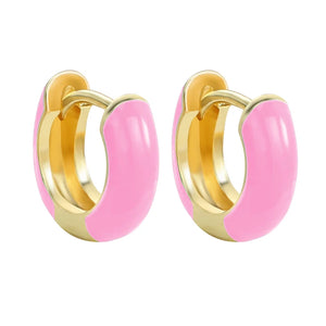 Enamel Women Earrings Multicolor Small Circle Earrings Pink Pendant