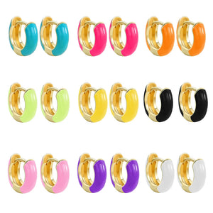 Enamel Women Earrings Multicolor Small Circle Earrings Pink Pendant