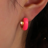 Enamel Women Earrings Multicolor Small Circle Earrings Pink Pendant
