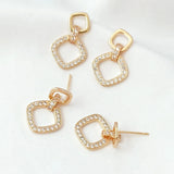 1 Pair Copper Clad 14K Zircon Rectangular Studs for Earrings