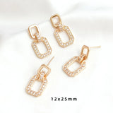 1 Pair Copper Clad 14K Zircon Rectangular Studs for Earrings