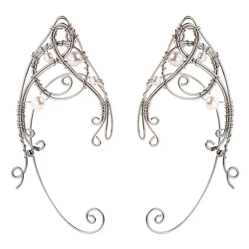 Pearl Crystal Ear Cuffs - Christmas Elf Fairy Halloween Earrings