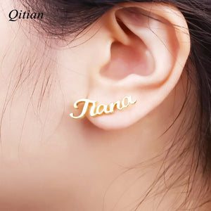 Personalized Nameplate Stud Earrings Initial Letter Stud