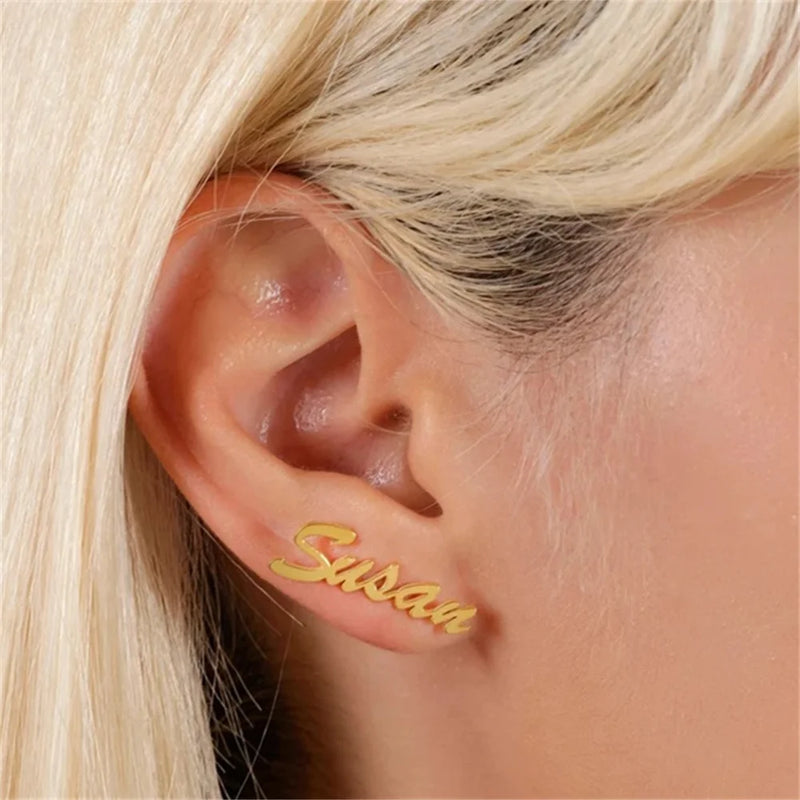 Custom Nameplate Letter Earrings Stainless Steel Personalized Studs