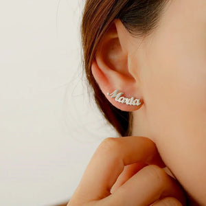 Custom Name Earrings - Personalized Initial Cursive Nameplate Stud Ear