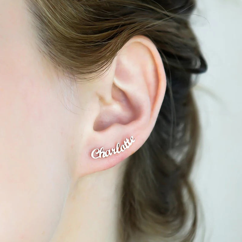 Custom Cursive Name Earrings - Personalized Studs for Women