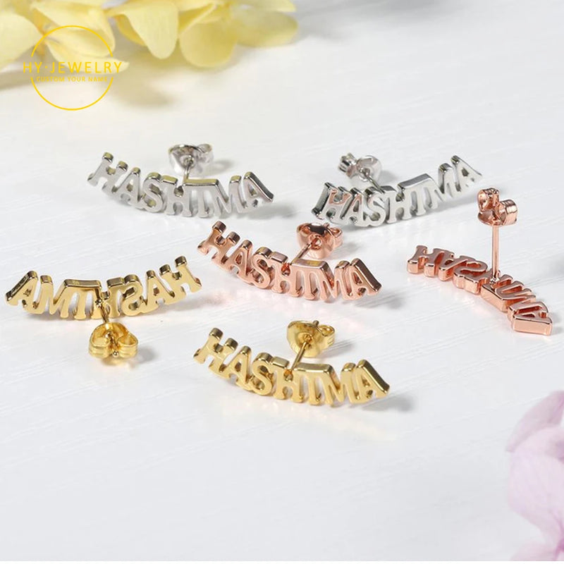 Custom Name Earrings Cursive Initial Studs Gift