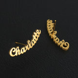 Personalized Name Earrings Initial Cursive Nameplate Stud Earring