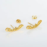 Personalized Name Earrings Initial Cursive Nameplate Stud Earring