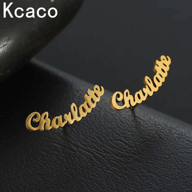 Personalized Name Earrings Initial Cursive Nameplate Stud Earring