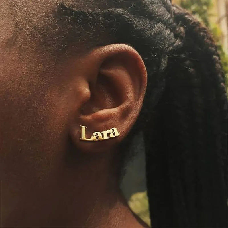 Personalized Stainless Steel Name Stud Earrings Custom Initial Letter Charm