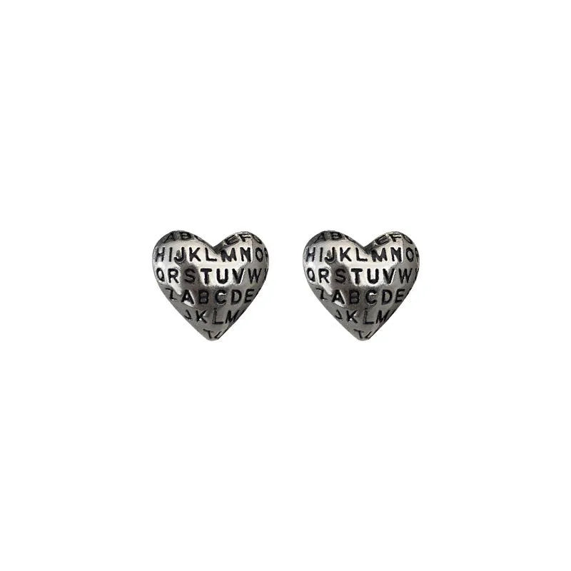 Vintage Letter Heart Shape S925 Sterling Silver Earring