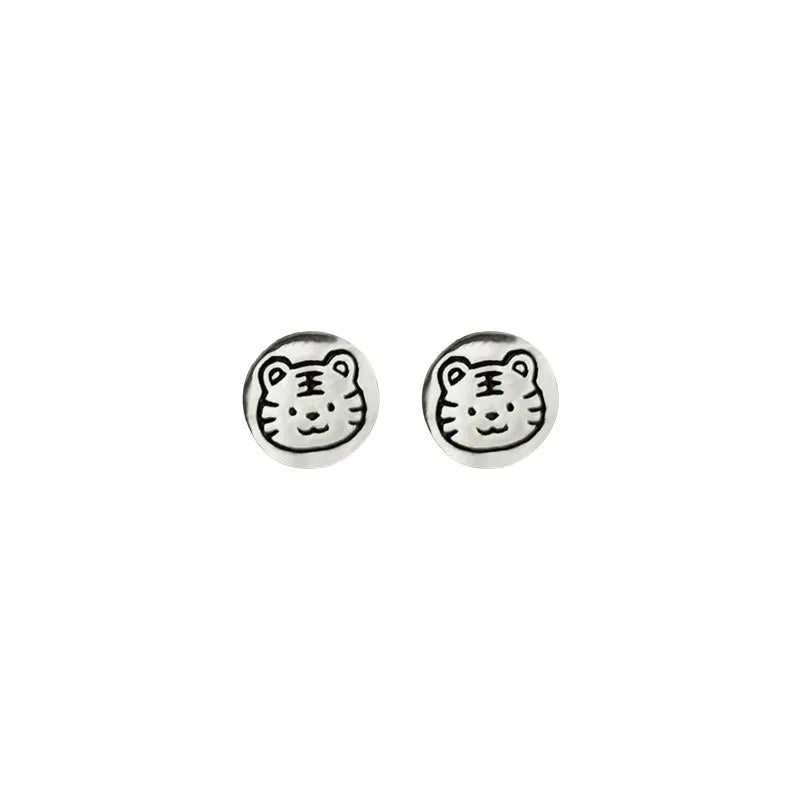 S925 Sterling Silver Tiger Tiny Stud Earring