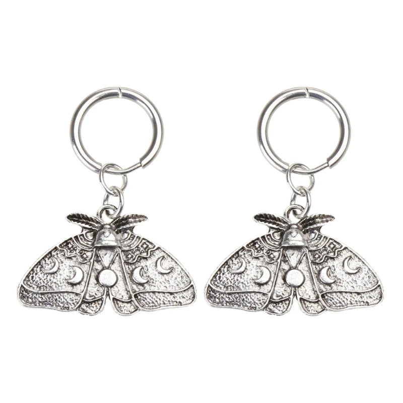 Punk Moth Moon Earrings Insect Dangle Hoop Halloween Hip Hop Jewelry