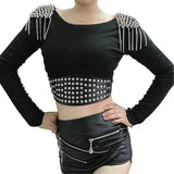 Punk Tassel Metal Epaulet Dress Decoration Shoulder Pad Brooch Rivet Fringed
