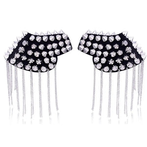 Punk Tassel Metal Epaulet Dress Decoration Shoulder Pad Brooch Rivet Fringed