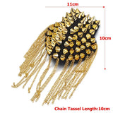 Punk Tassel Metal Epaulet Dress Decoration Shoulder Pad Brooch Rivet Fringed