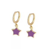 Romantic Purple Enamel Hoop Earrings Moon Star Aretes Wedding