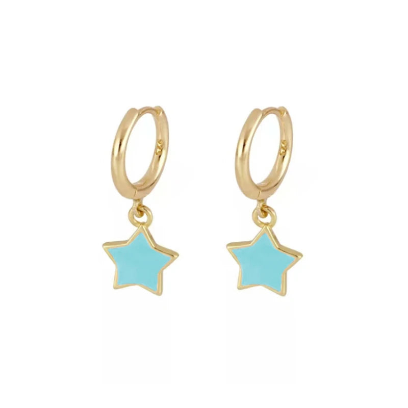 Romantic Purple Enamel Hoop Earrings Moon Star Aretes Wedding