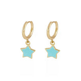 Romantic Purple Enamel Hoop Earrings Moon Star Aretes Wedding