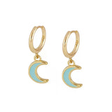 Romantic Purple Enamel Hoop Earrings Moon Star Aretes Wedding