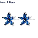 S925 Silver Flower Stud Earrings Asymmetric Female Sweet Square
