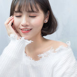 S925 Silver Flower Stud Earrings Asymmetric Female Sweet Square