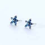 S925 Silver Flower Stud Earrings Asymmetric Female Sweet Square