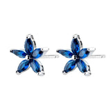 S925 Silver Flower Stud Earrings Asymmetric Female Sweet Square