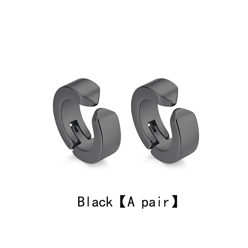 Men's Stainless Steel Non-Piercing Clip On Ear Stud Cuff Earrings