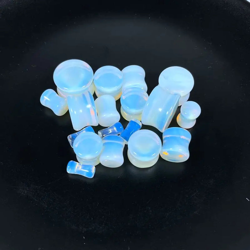Opalite Stone Saddle Gauge Plug Tunnel Ear Plugs Body Piercing Jewelry