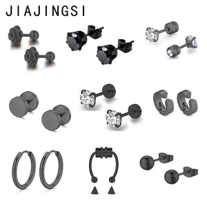 Stainless Steel Stud Hoop Earrings Set Gothic Cross Street Hip Hop Ear Jewelry