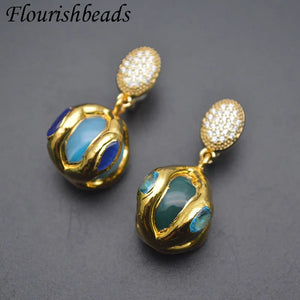 Bohemian Natural Agate Stone Nickel Earrings Wedding Jewelry