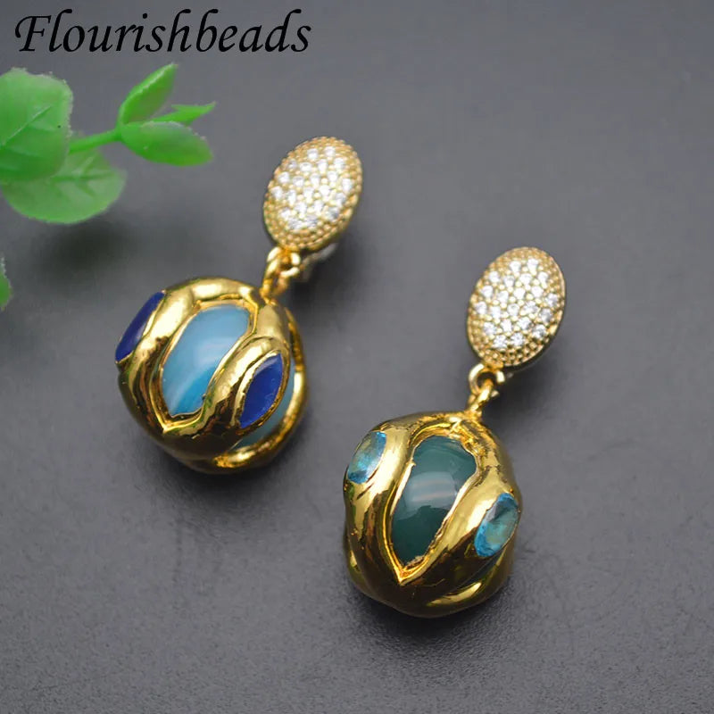 Bohemian Natural Agate Stone Nickel Earrings Wedding Jewelry