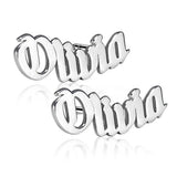 Old English Name Stud Earrings Stainless Steel Nameplate Piercing Gift