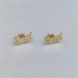 Old English Name Stud Earrings Stainless Steel Nameplate Piercing Gift
