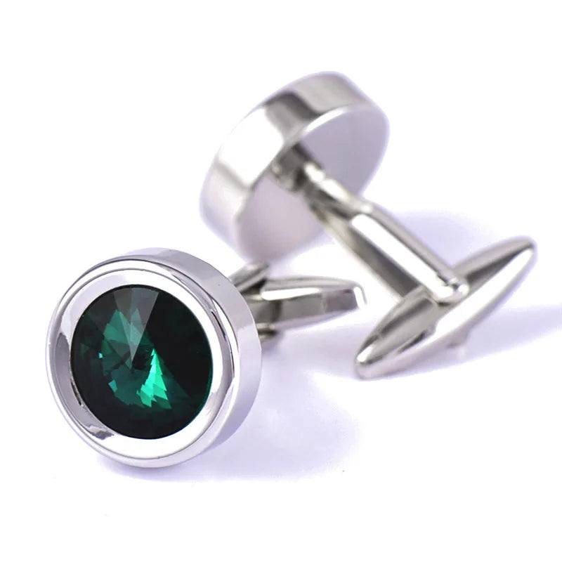 Dark Green Round Crystal Cufflinks Men's Shirt Accessories
