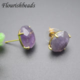 Natural Amethyst Quartz Crystal Oval Ear Stud Earrings