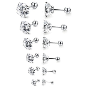 Stainless Steel Stud Earrings CZ Set Men Women Earring