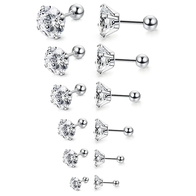 Stainless Steel Stud Earrings CZ Set Men Women Earring